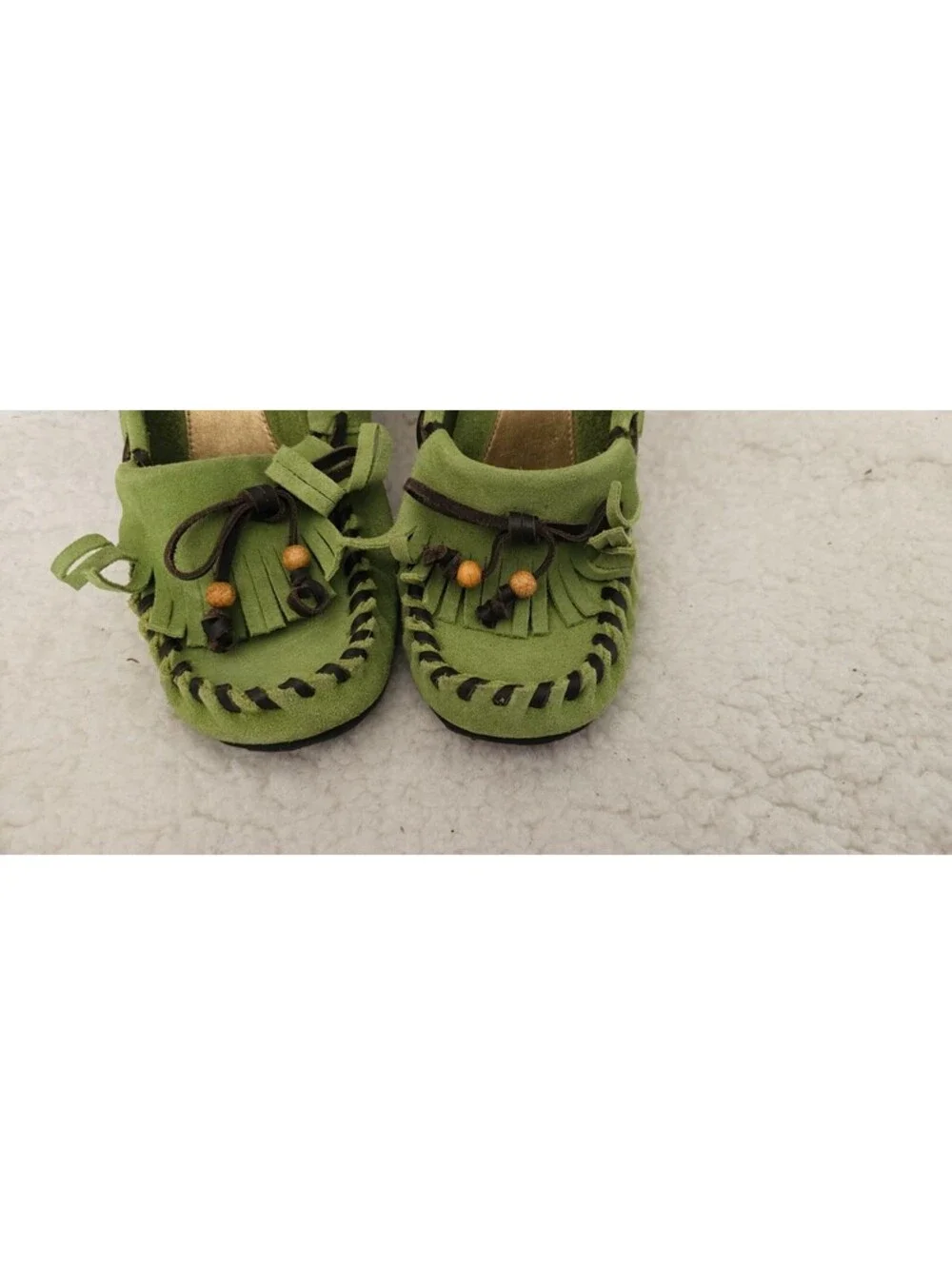 Sam Edelman Leather Wooden Heel Wedge Shoes Moccasins Green Size 8.5 M Slip On - Picture 3 of 15